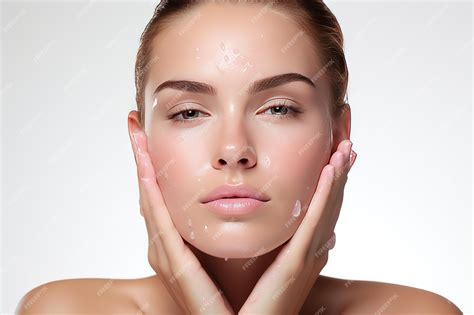 Premium Photo A Pretty Women For Facial Wash Product Model With Hand On Her Face Fresh Face