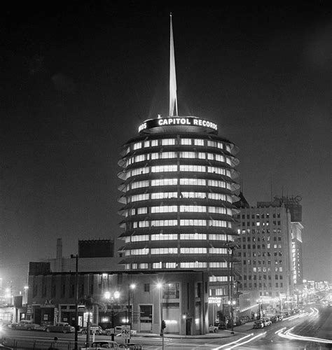 Capitol Records Building At Night As Seen From Vine And Yucca Streets