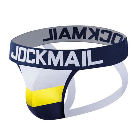 Jockstrap Jockmail Three Azul Branco E Amarelo ApoloEX Sex Shop