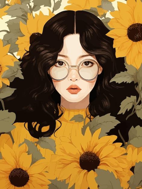 Premium Vector Girl With Sunflower