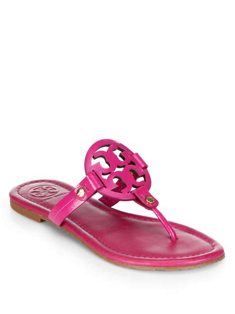 Tory Burch Miller Patent Leather Thong Sandals In Pink Party Fuchsia