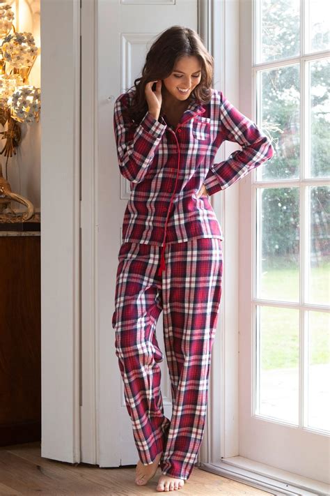 Cosy Check Brushed Cotton Pyjama Set In Navy Red White Pour Moi