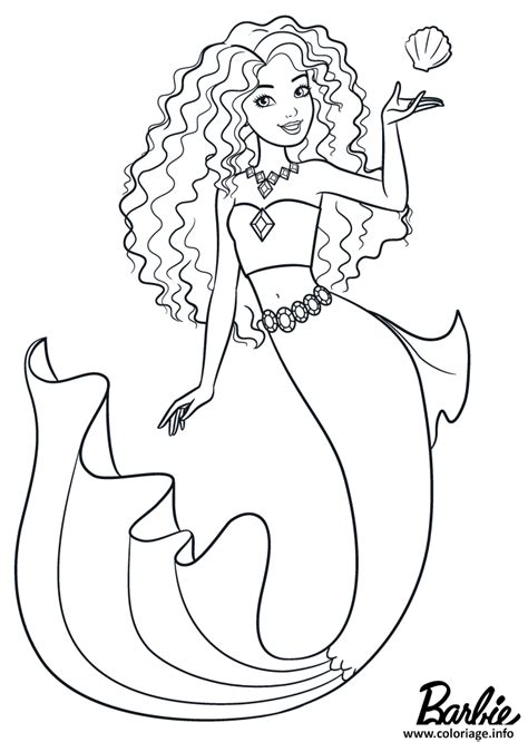 Coloriage Mermaid Sirene Barbie Avec Un Coquillage Jecolorie The Best