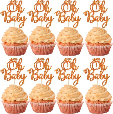 24pcs Pumpkin Oh Baby Cupcake Toppers Glitter Fall Theme