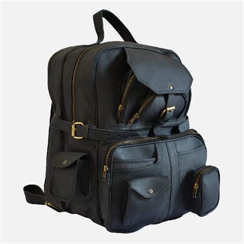 Large Black Leather Rucksack With Multiple Pockets at Best Price in ...