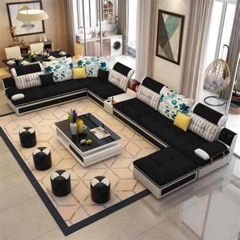 Luxury Modern U Shaped Sectional Fabric Sofa Set With Ottoman My Aashis