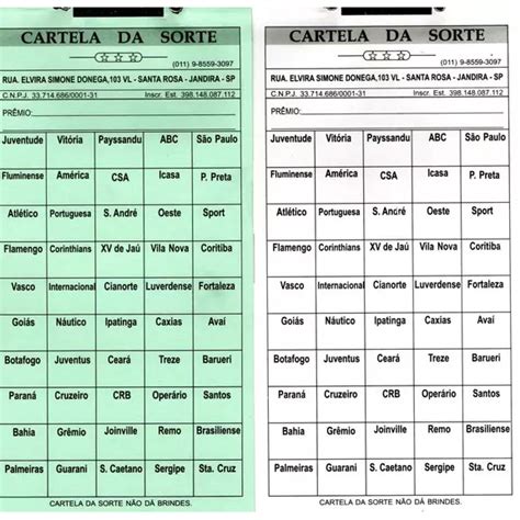 Cartelas Para Rifas Nomes Time Cores Sortidas Shopee Brasil