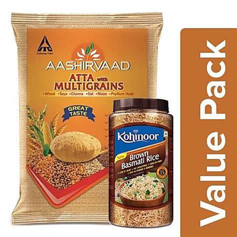 Buy Bb Combo Kohinoor Basmati Rice Brown 1 Kg Aashirvaad Atta