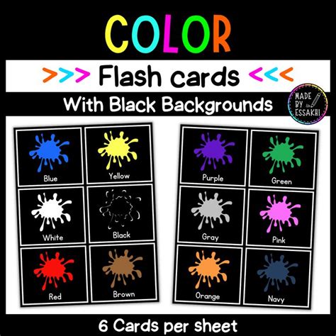 Color Flash Cards with Black Background | Made By Teachers | Flashcards ...