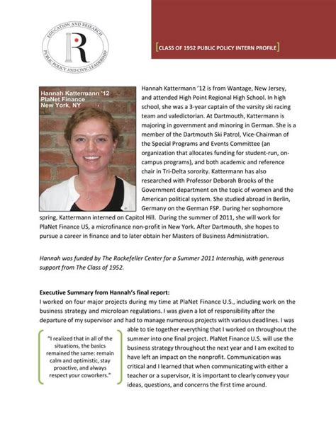 Named Internship Profile Summary Hannah Katterman Class Of Pdf