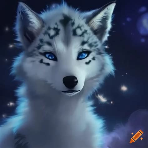 White Fluffy Wolf Girl With Blue Eyes In A Dark Forest On Craiyon