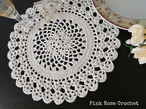 Pink Rose Crochet Sousplat Centrinho 10 Place Mat Doily