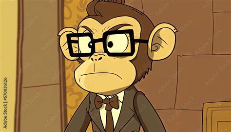 A Cartoon Monkey Wearing Glasses And A Suit With A Bow Tie And A Tie On