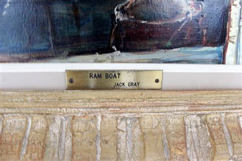 Jack L Gray Mid Century Modern Framed Ram Boat Signed Oil Signed