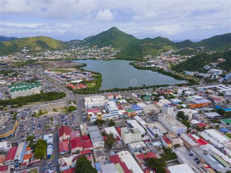 Philipsburg City Aerial View Sint Maarten Dutch Caribbean Stock Photo