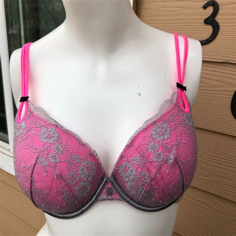 Victorias Secret 36d Hot Pink And Grey Lace Bra Gem