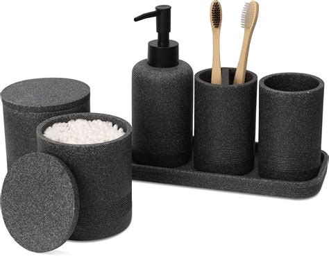 Zccz Black Bathroom Accessory Set 6 Pieces Bathroom Organiser With