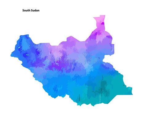 Colourful Watercolour Map Design Of Country South Sudan Isolated On