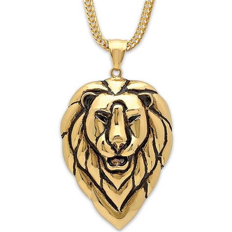 Gold Lions Head Pendant On Chain 18k Gold Plated Stainless Steel