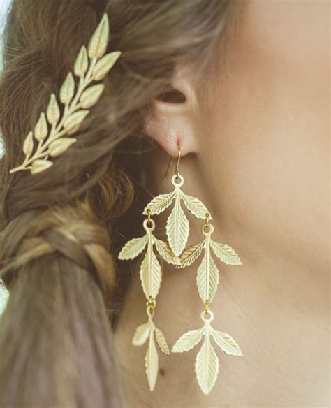 Gold Grecian Leaf Earrings Grecian Leaf Jewelry Greek Goddess Etsy