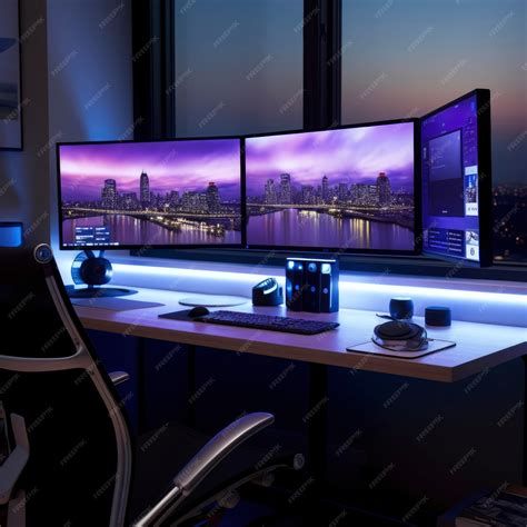 Premium Photo | Three monitor desk setup