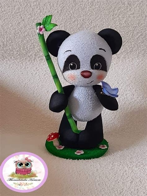 Figurine Of Panda Bear With Owl On Bamboo Stick