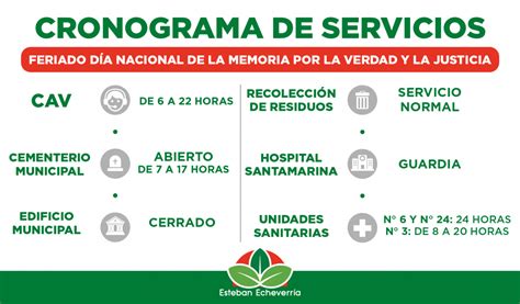 CRONOGRAMA DE SERVICIOS DURANTE EL FERIADO DÍA NACIONAL DE LA MEMORIA