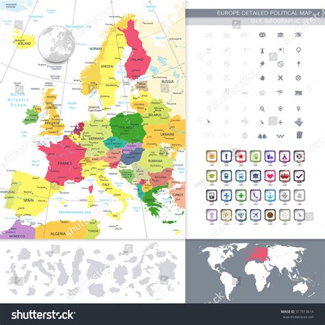 Europe Detailed Political Map Diyinfographic Set Immagine Vettoriale