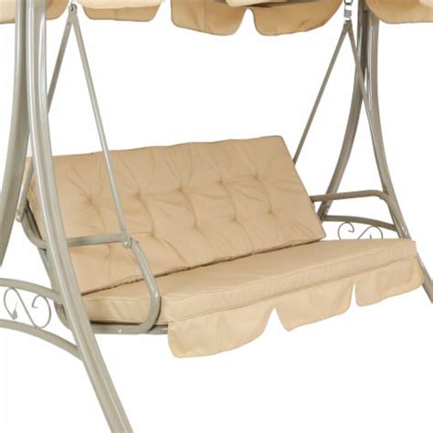 Sunnydaze Person Steel Patio Swing Bench With Canopy Cushion Beige