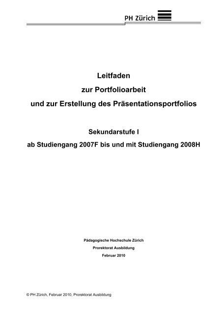 Leitfaden Zur Portfolioarbeit Und Zur Erstellung Des