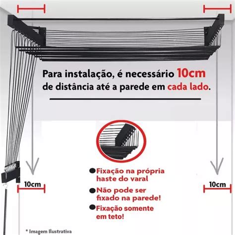 Varal De Teto Individual 10 Varetas Alumínio Preto 140 Cm MercadoLivre