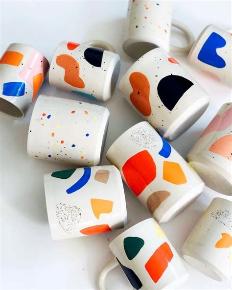 Bold Colorful Shape Mugs Handmade Ceramics Pottery Painting Ceramics