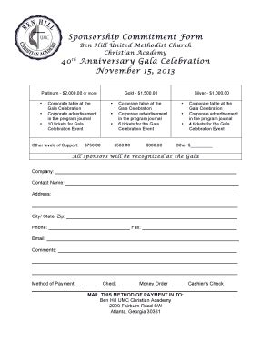 Fillable Online Benhill Umc Sponsorship Commitment Form Ben Hill