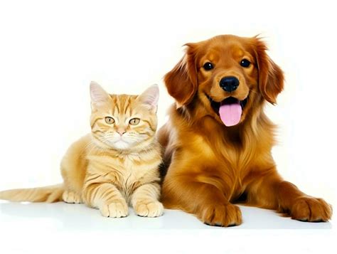 Group of different pets, two puppies and two kittens sitting next to ...
