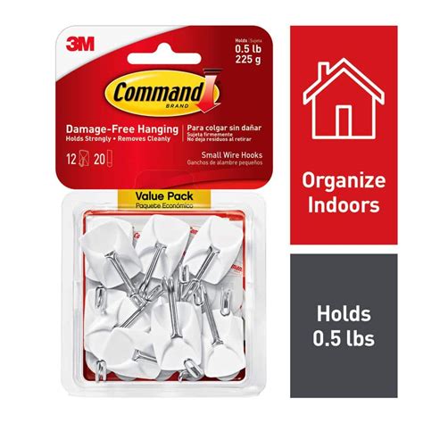 Command 1 2 Lb Small White Wire Hook Value Pack 12 Hooks 20 Strips