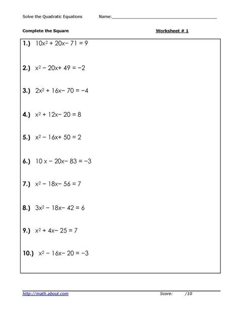 Quadratic Equation Worksheet Pdf Kuta