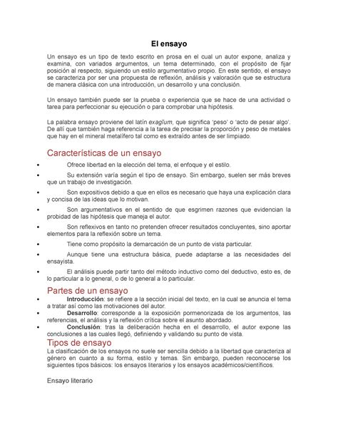 El Ensayo El Ensayo Un Ensayo Es Un Tipo De Texto Escrito En Prosa En