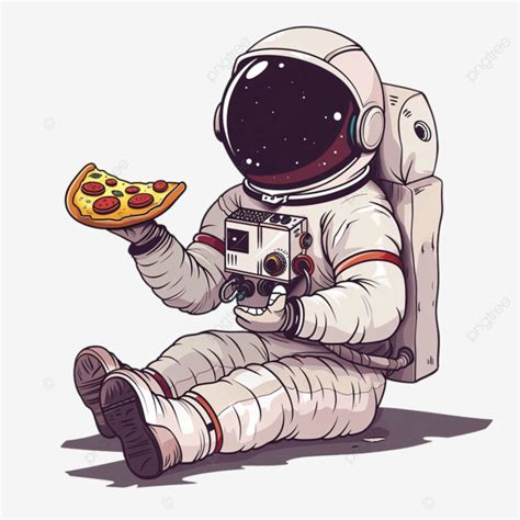 Astronauta Bonito Dos Desenhos Animados Comendo Pizza PNG Astronauta