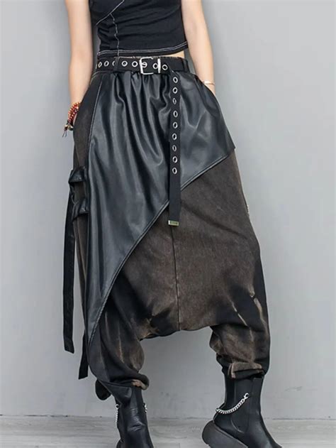 New Fashion Woman Streetwear Elastic Waist Oversized Cross Pants