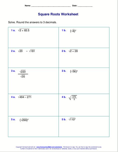 Free square root worksheets (PDF and html) | Square roots, Practices ...