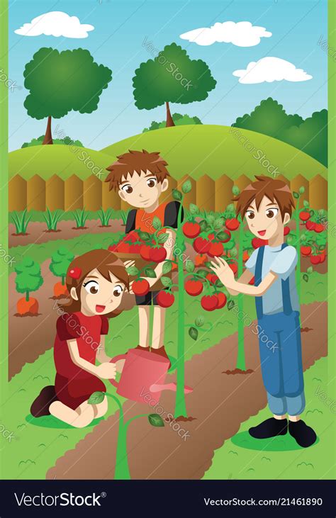 Kids planting vegetables and fruits Royalty Free Vector