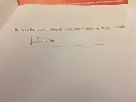 Solved Use The Table Of Integrals To Evaluate The Following