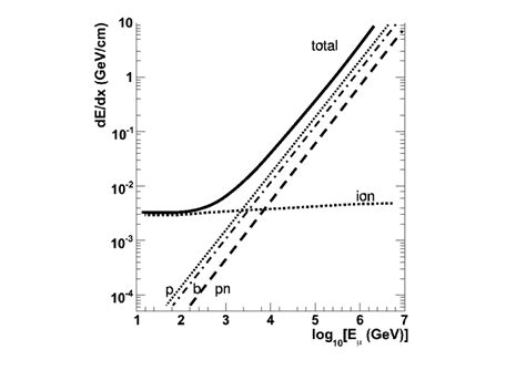 Energy Loss Of A Muon In Water P Pair Production B Bremsstrahlung