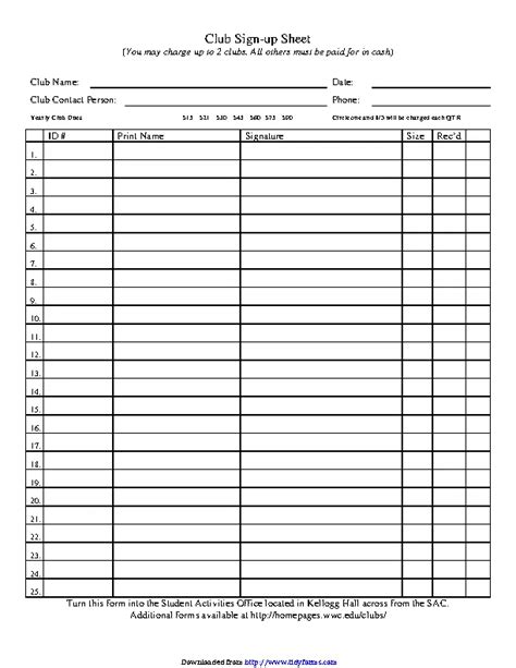 Club Sign Up Sheet Template Pdfsimpli