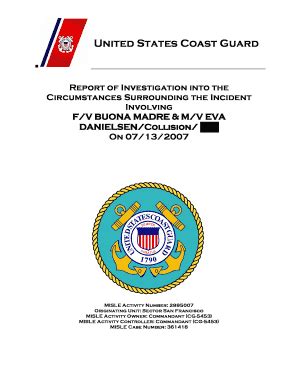 Fillable Online Uscg United States Coast Guard Report Of U S