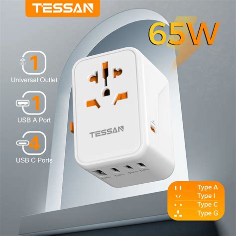 Tessan W Gan Universal Travel Adapter With Usb Port Type C Fast