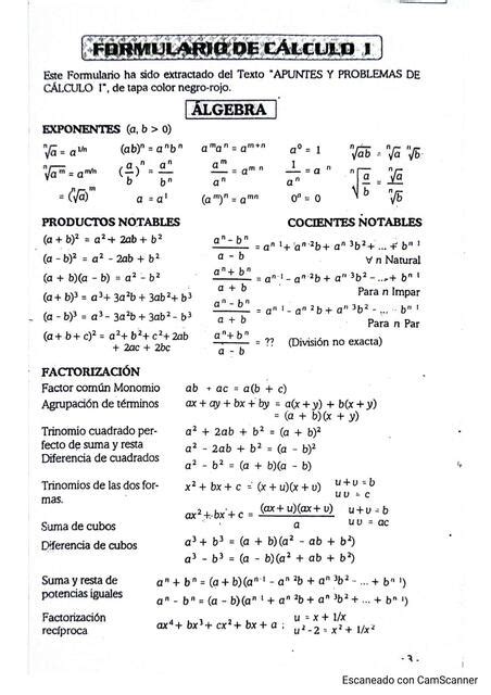 FORMULARIO DE CALCULO 1 CCINGENIERIACC UDocz