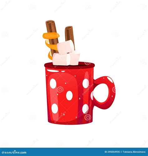 Red Mug Of Hot Chocolate Cocoa Christmas Drink With Marshmallows