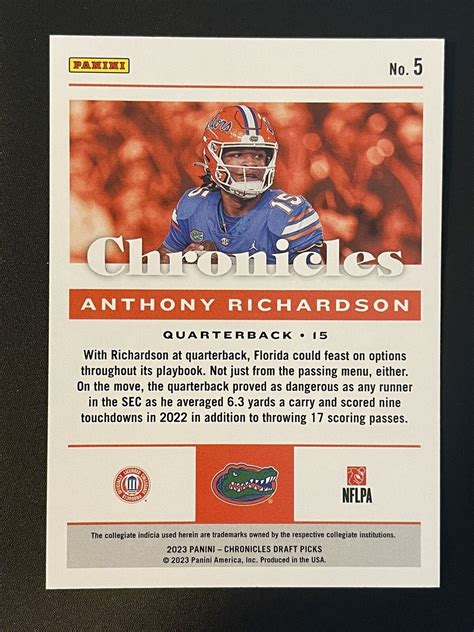 Panini Chronicles Draft Picks Anthony Richardson Rookie Ebay