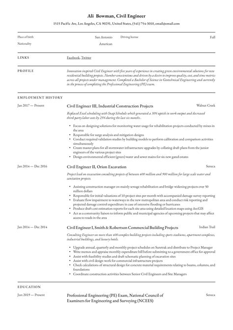 Civil Engineer Resume & Writing Guide | +12 Resume Templates | 2019